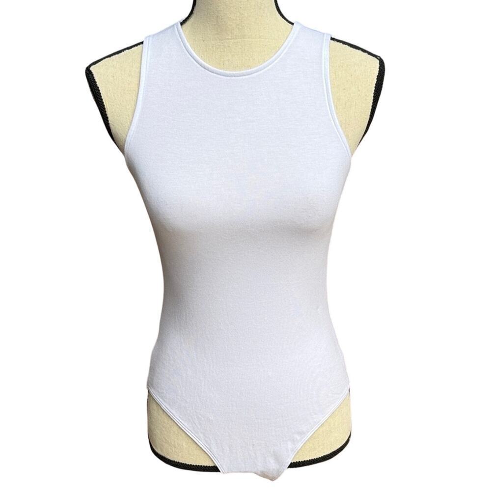 Mangopop NWT White Bodysuit S High Neck Tank Seamless Modal Clean Girl Basic